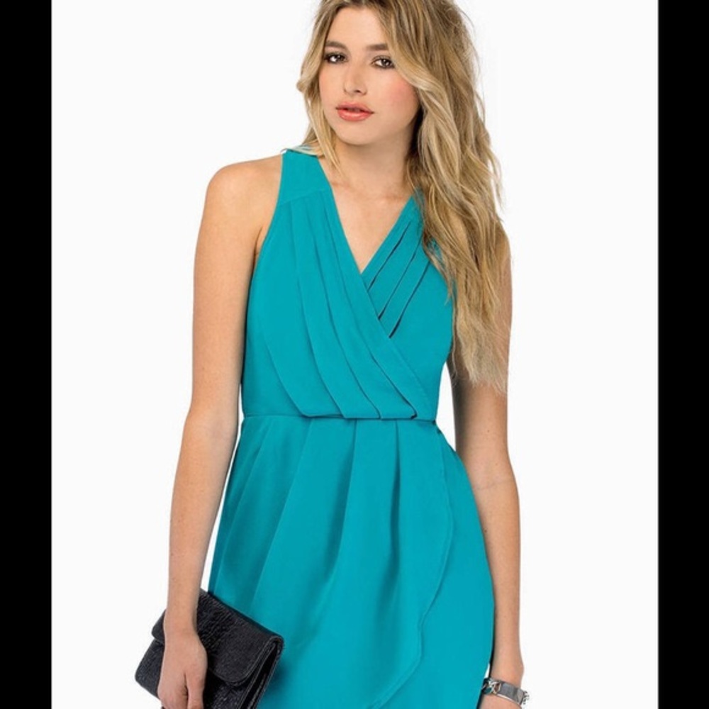Tobi Teal Tulip Wrap Dress Size L